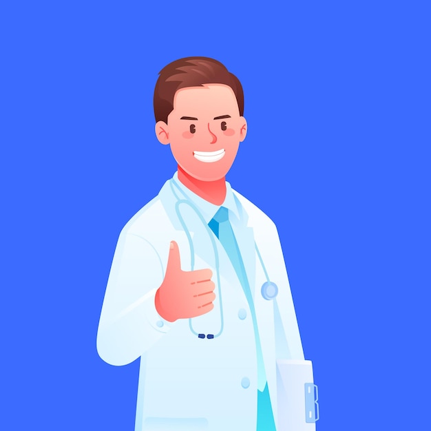 Vector cartoon hospital doctor in white coat thumbs up vector illustration material