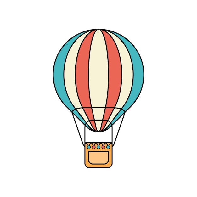 A cartoon hot air balloon with a red and blue striped design.