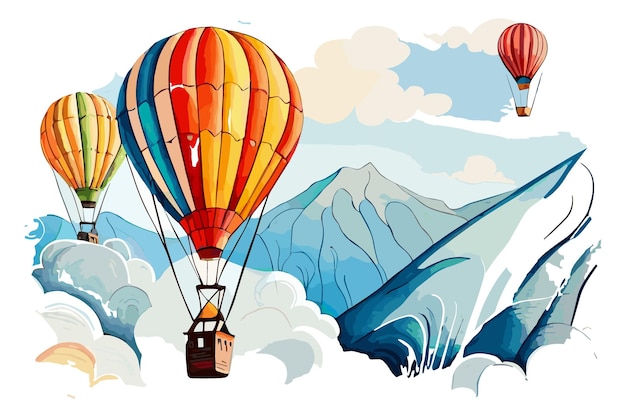 A cartoon of hot air balloons floating in the sky