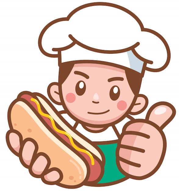 Cartoon Hot dog seller presenting food