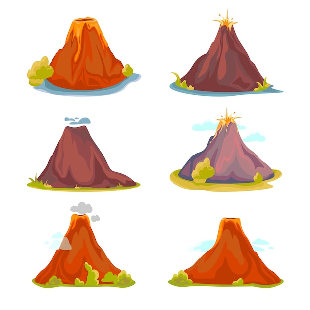 Vector cartoon hot volcano with magma and lava.