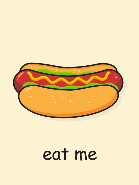 Cartoon Hotdog Ansichtkaart Eat me Vector illustratie