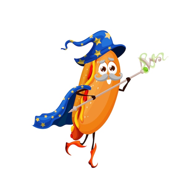 Cartoon hotdog fast food meal wizard character