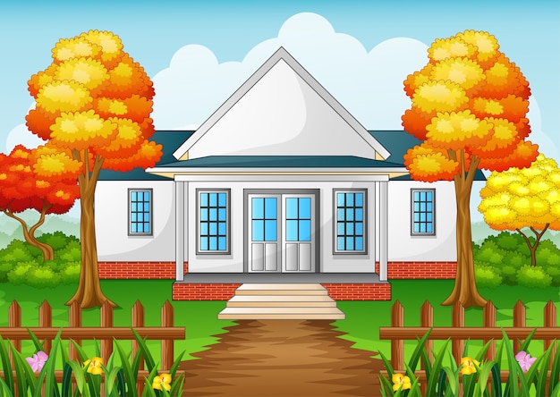 Cartoon house in autumn season