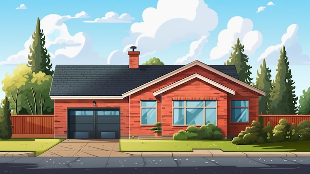 Vector a cartoon of a house with a garage door