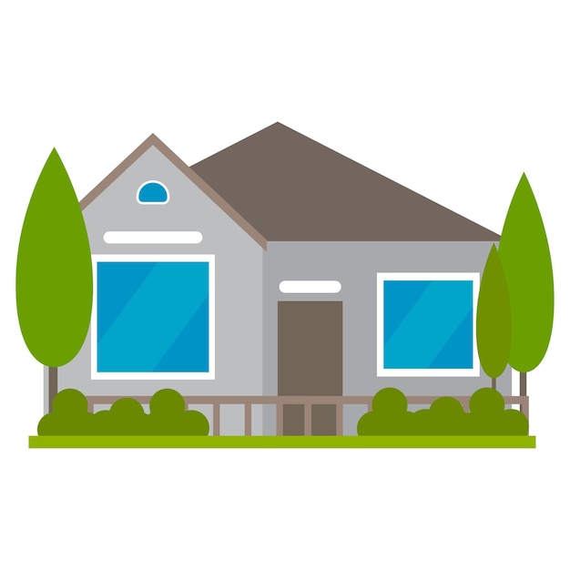 Cartoon house with trees. Cottage in nature. Vector illustration. EPS 10.