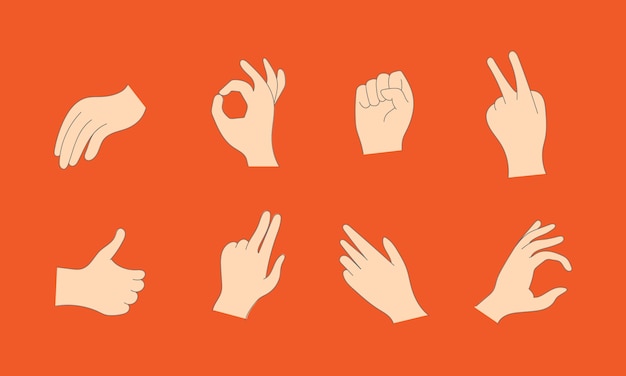 Vector cartoon human hands showing thumbs up, pointing and greeting