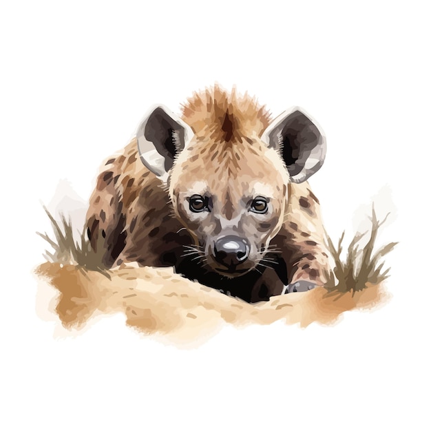 Vector cartoon hyena skulking in a watercolor painting style