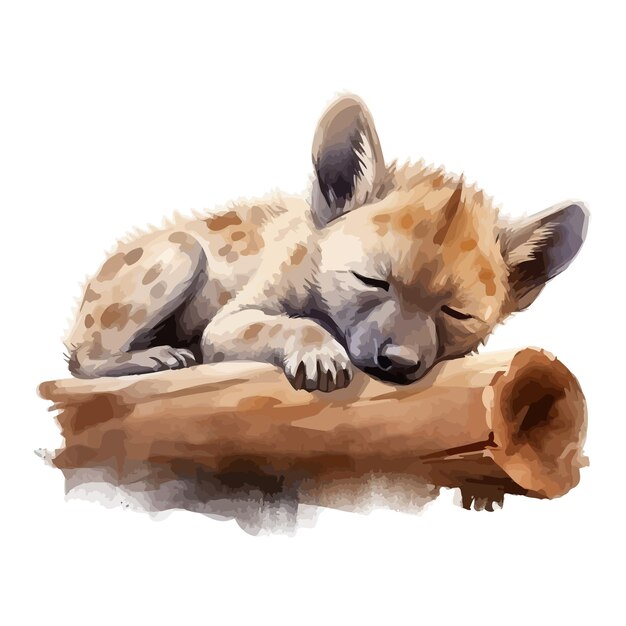 Vector cartoon hyena sleeping in watercolor painting style