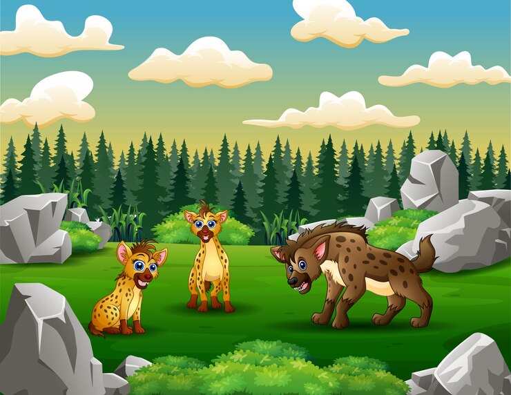 वेक्टर cartoon hyenas in the green field