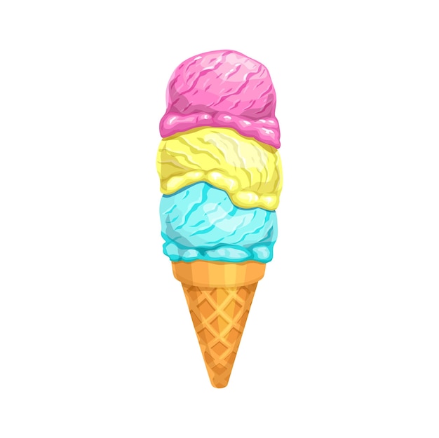 Cartoon ice cream cone with three scoops