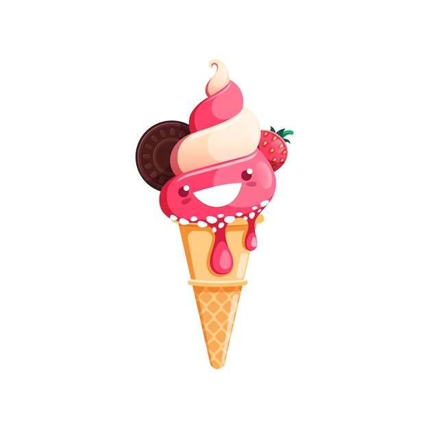 Cartoon ice cream dessert character waffle cone