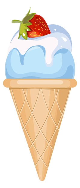 Cartoon ice cream icon Strawberry waffle cone