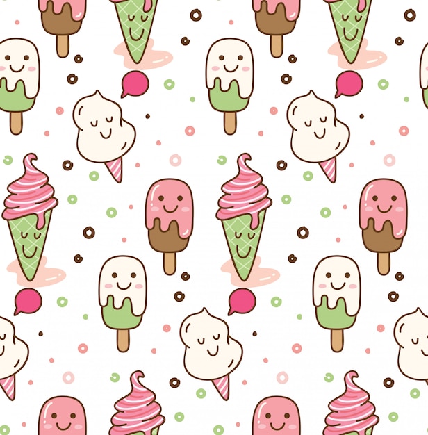 Modello senza cuciture di kawaii gelato di cartone animato