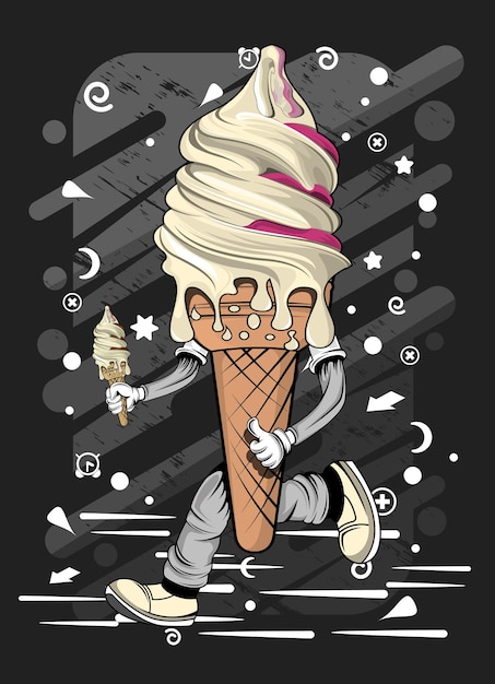 Vettore illustrazione di design della maglietta del gelato del fumetto