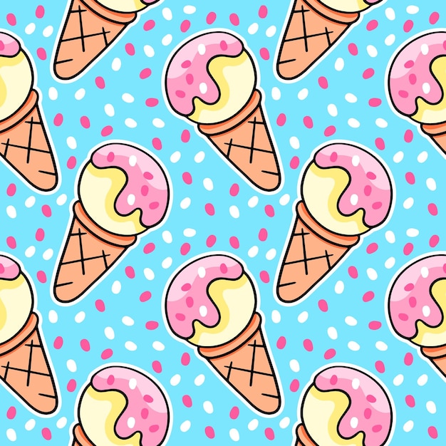 Cartoon ice cream vector seamless pattern in the style of doodles hand drawn