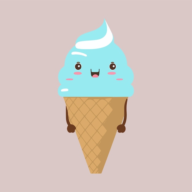 Cartoon ice cream with a face and a smile on the face.