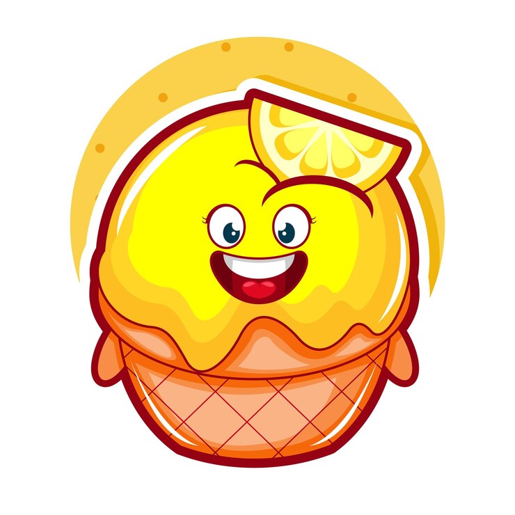 Vector cartoon ice cream with happy face and orange slice on it