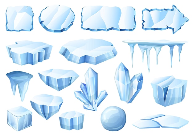 ベクトル 漫画の氷氷河結晶氷片と冷たい氷のフレームベクトルセット