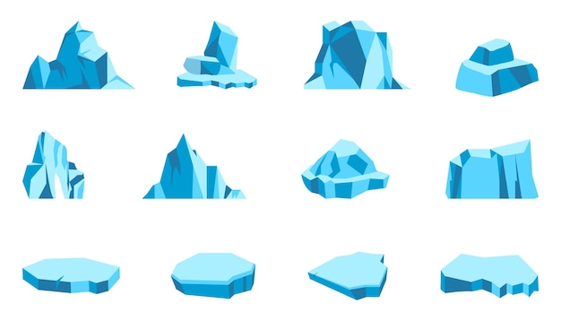 Вектор Икона картинного айсберга в плоском дизайне антарктический плавучий ледник кусочки замороженных ледяных блоков голубой ледяной кристалл в стиле мультфильма ледники айсберги ледяные горы в плоском дизайне