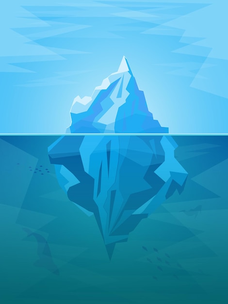 Vector cartoon iceberg in ocean with underwater part flat design style