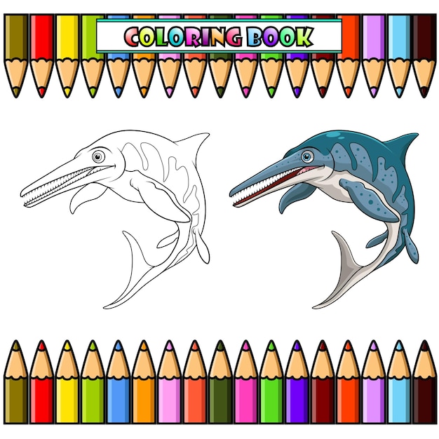 Vector cartoon ichthyosaurus for coloring book