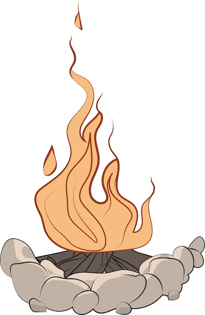 Cartoon icon of bonfire campfire. Tree logs and hot flame. game. Detailed flat vector illustration.