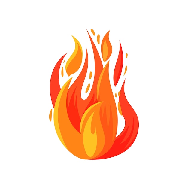 Cartoon icon of brightly blazing fire burning campfire bright redorange flame flat vector for mobile game sticker or poster