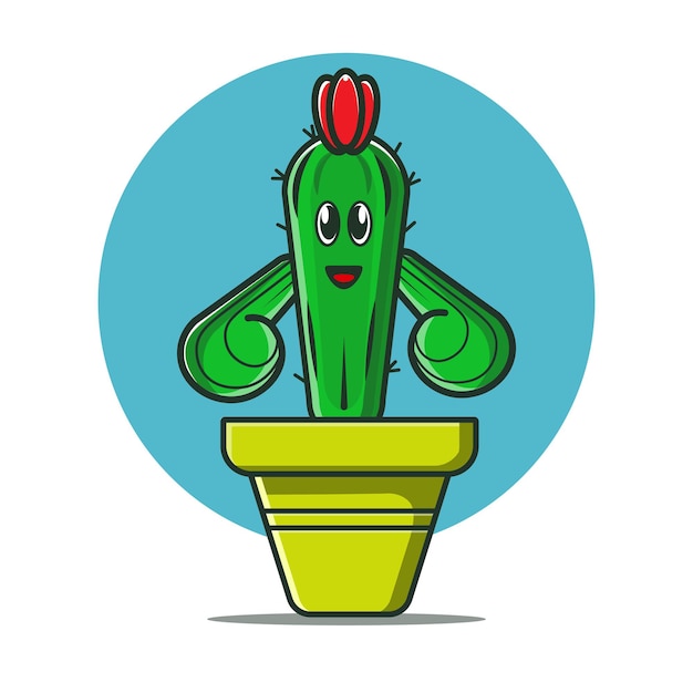 Cartoon icon illustration of a mini cactus in a cute pot Fantasy plant concept