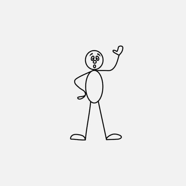 Vector cartoon icon of sketch stick figure man in cute miniature scenes.