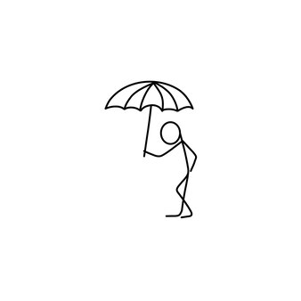 Icona del fumetto di schizzo figura stilizzata uomo e ombrello