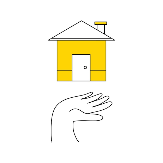 Vector cartoon icon vector illustration of house in human hand