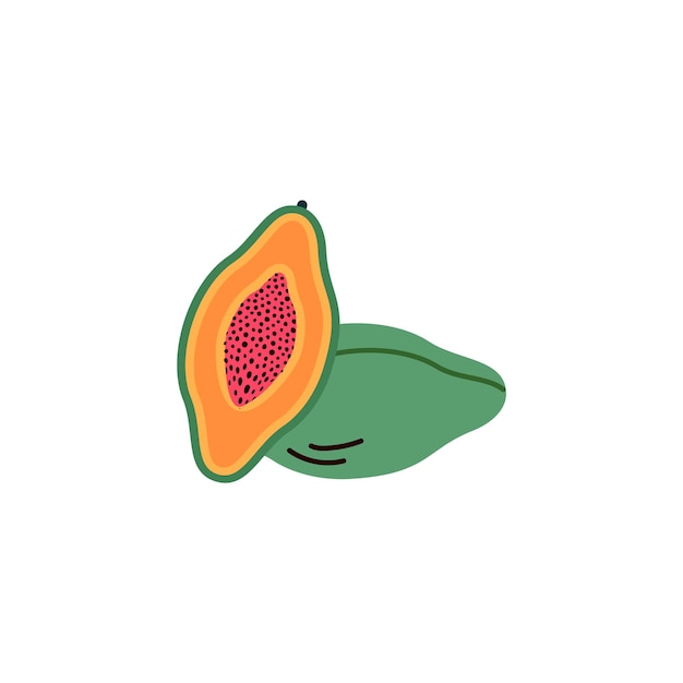 Cartoon icon of whole papaya with half flat vector illustration isolated