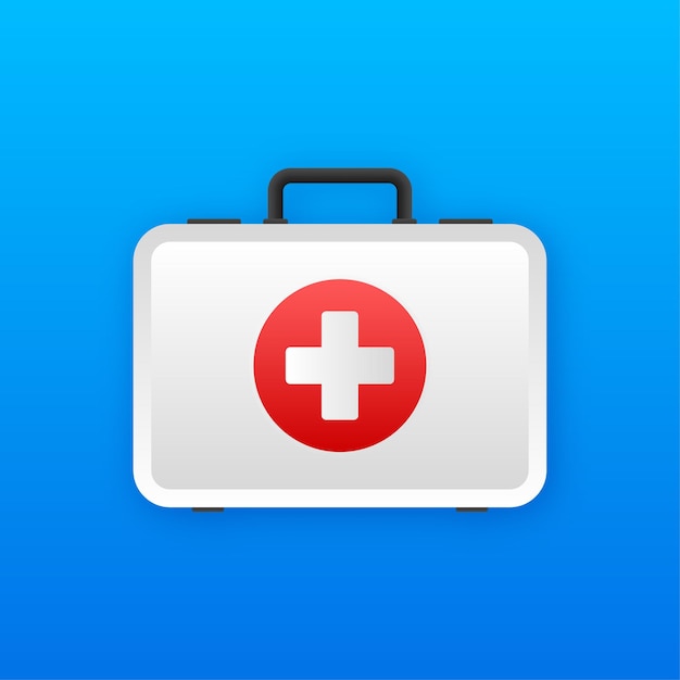 Cartoon icon with red first aid on white background for medical design Flat vector illustration