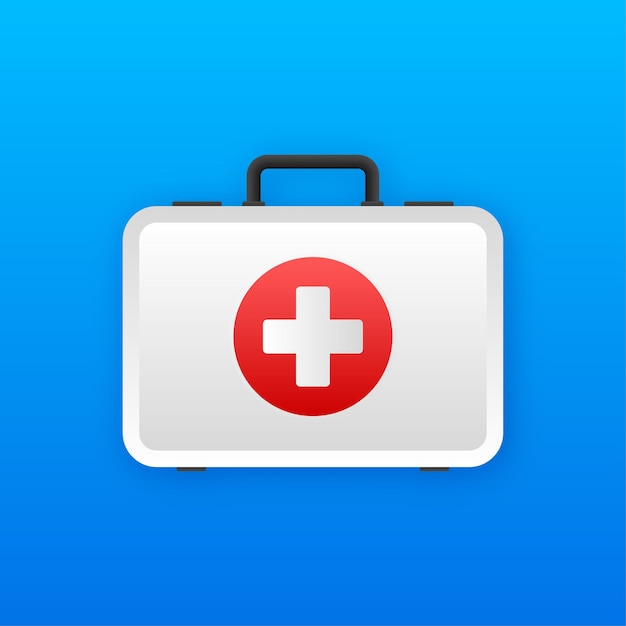 Cartoon icon with red first aid on white background for medical design flat vector illustration