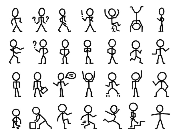 Vector cartoon icons set of sketch people in various poses