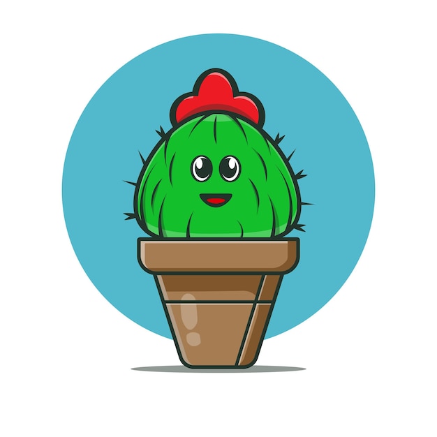 Cartoon icoon illustratie van een schattige ronde mini cactus in een pot Fantasy plant concept