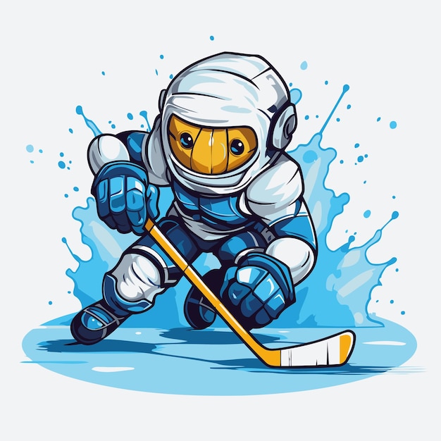 Cartoon ijshockeyspeler met een stok en puck Vector illustratie