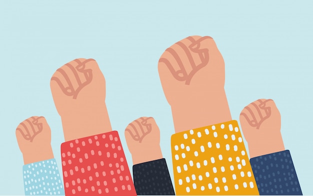 Cartoon illustation of fists up as a sign of protest.