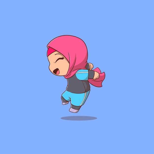 Cartoon illustratie meisje springen voel me gelukkig met hijab