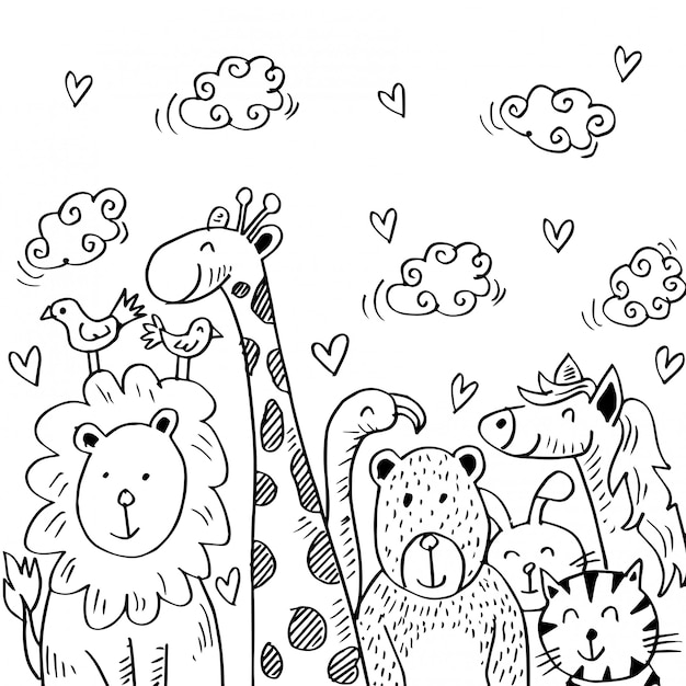 Cartoon illustratie met schattige dieren.