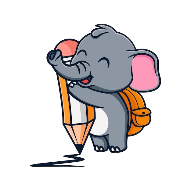 cartoon illustratie ontwerp van schattige en kawaii olifant schrijven met potlood