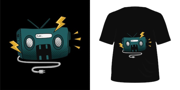 cartoon illustratie radio voor t-shirtontwerp