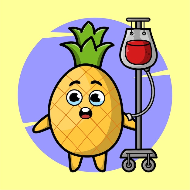 Cartoon illustratie van ananas met bloedtransfusie met schattig stijlontwerp