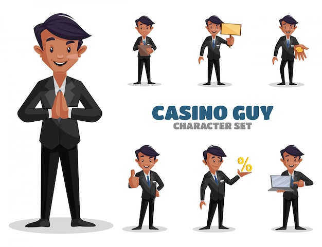 Cartoon Illustratie Van Casino Guy Character Set