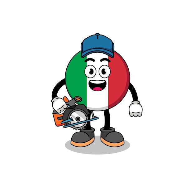 Cartoon Illustratie van de vlag van Italië als een karakterontwerp voor een houtbewerker