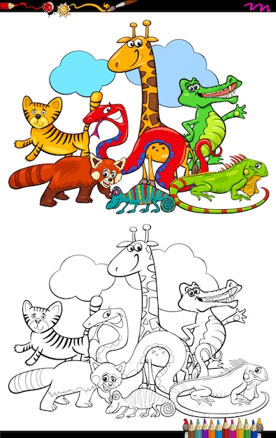 Vector cartoon illustratie van dieren groep kleurboek