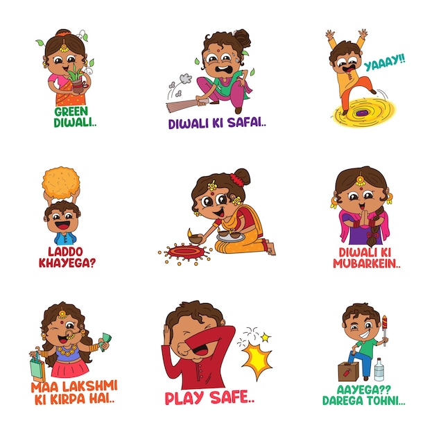 Cartoon illustratie van diwali-stickerset