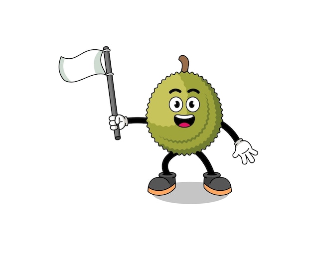 Cartoon Illustratie van durian fruit met een karakterontwerp met een witte vlag