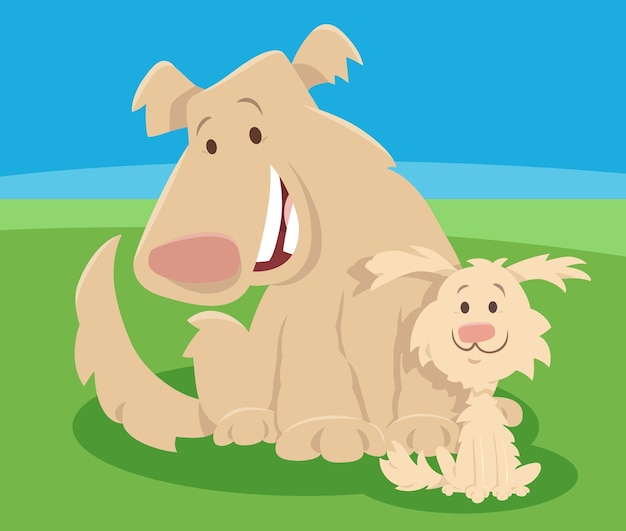 Vector cartoon illustratie van grappige hond dier karakter met schattige puppy